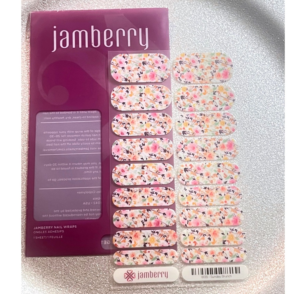 Jamberry Sunday Brunch Nail Wraps Floral Boho Retired HTF Rare Full Sheet -New